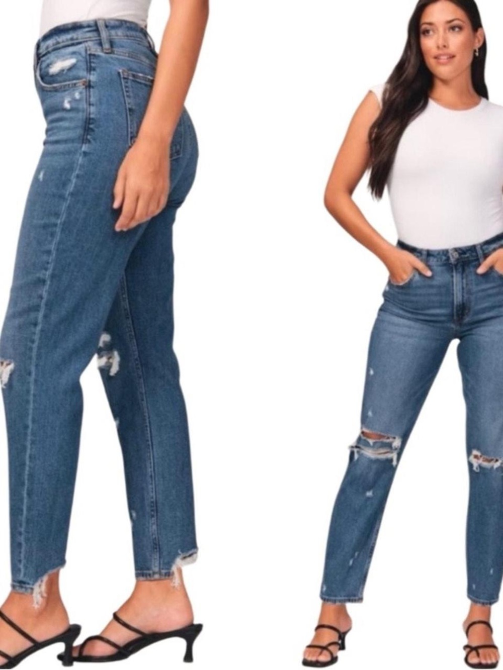 Abercrombie & Fitch Medium Blue High-Rise Cropped Distressed Jeans